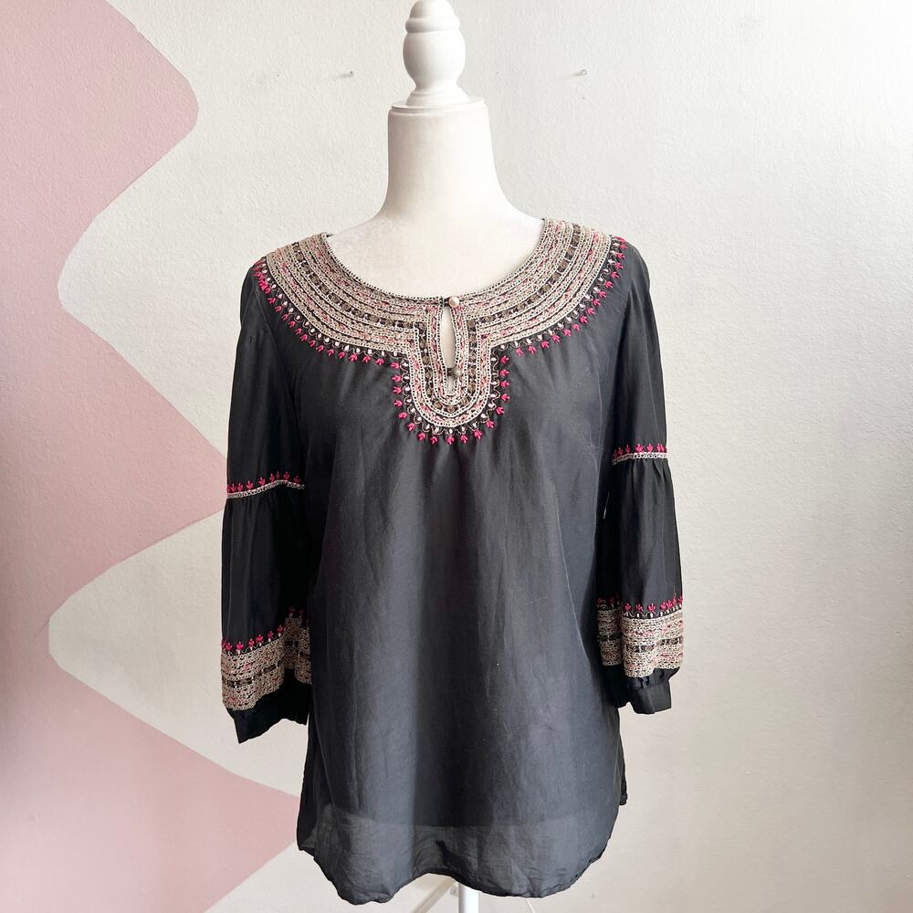 Lucky Brand Embroidered‎ Peasant Top Boho Western Festival Hippie Small